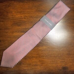 Michael Kors Classic Red and White Striped Silk Blend Tie